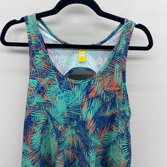 Lole Blue Tropical Palm Leaf Print Scoop Neck Long Tank Top Swim Cover Up - Picture 3 of 7